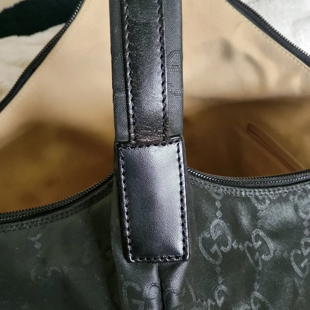 Gucci Black GG Nylon and Leather Double Pocket Hobo.. Authentic!!